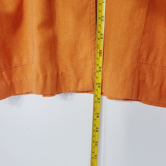 Vice Versa Vintage Blouse Smock Short Sleeve Orange Linen Blend Collared Pockets - Picture 8 of 10